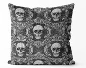 halloween pillow cover, vintage halloween decor black and white porch pillow, front porch decor, Halloween decor skull pillow cover