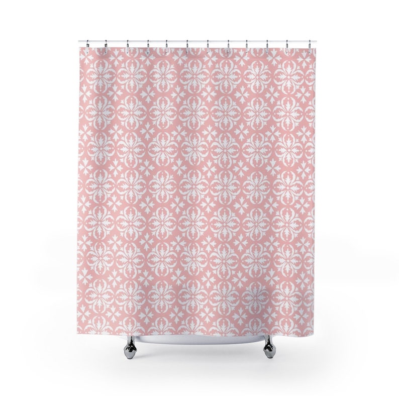 Shower Curtain Pink And White Farmhouse Kids Bathroom Decor Etsy
