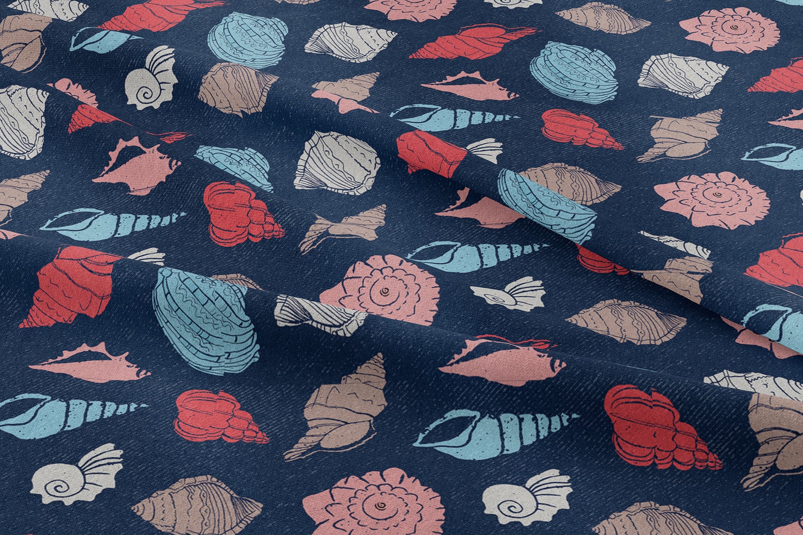 Seashells fabric by the yard nautical home decor fabric navy Etsy