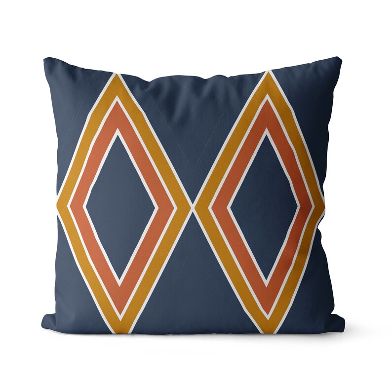 Navy pillow covers with yellow and orange colors living room Etsy