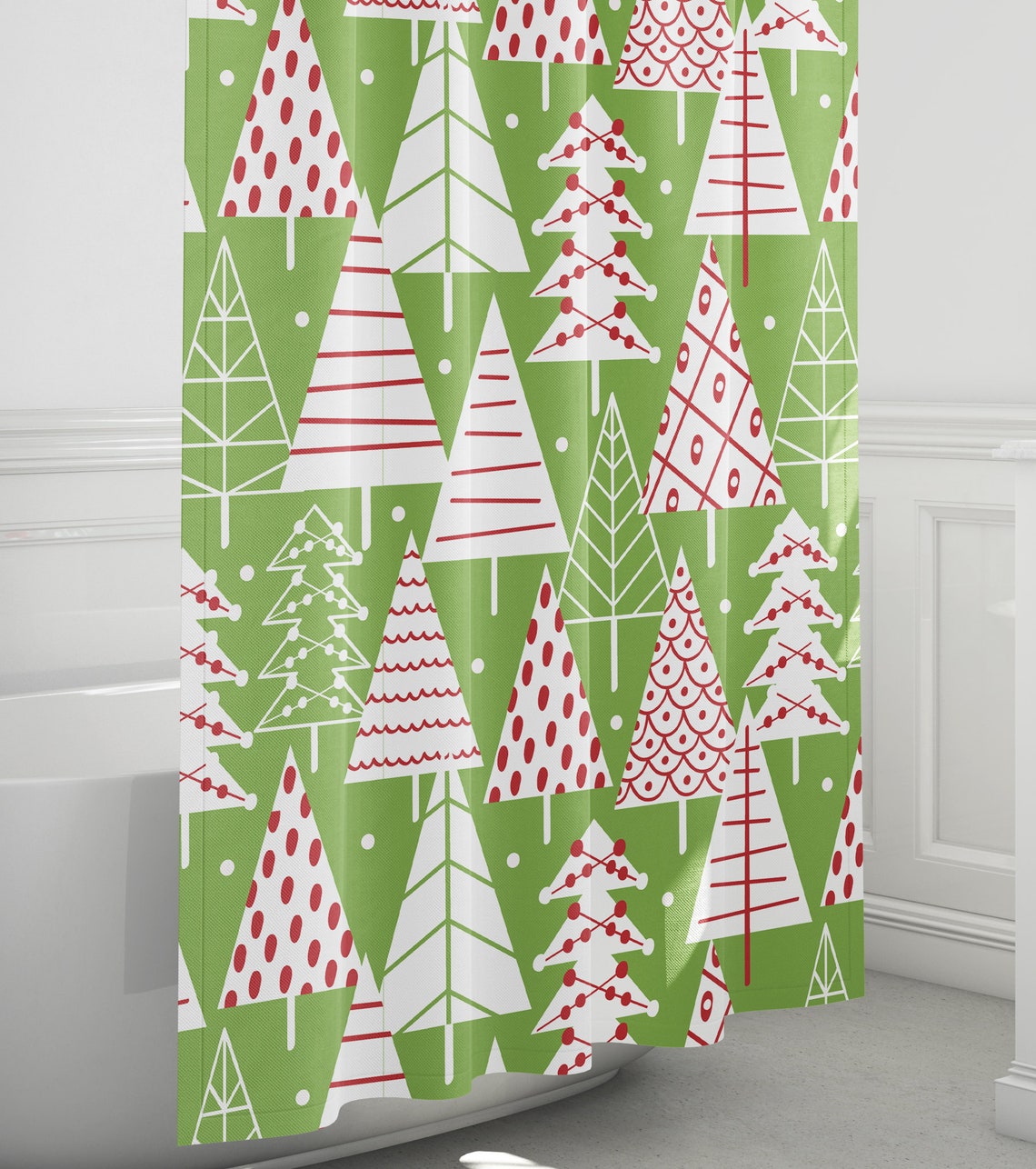 Christmas Shower Curtain Christmas Bathroom Decor Green Shower Etsy