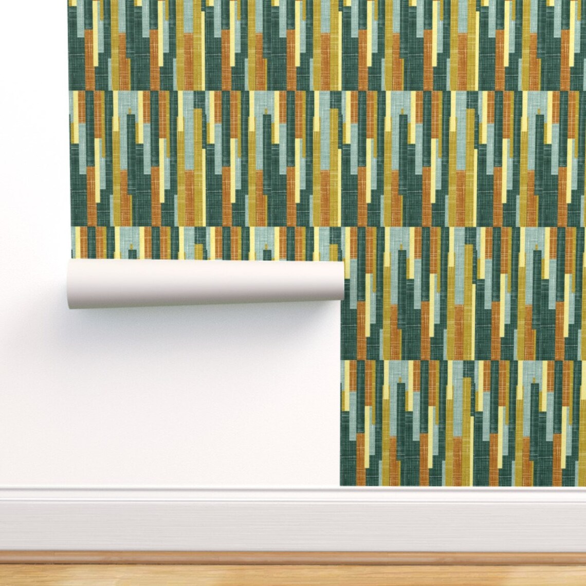 Mid century modern wallpaper green distressed texture Etsy