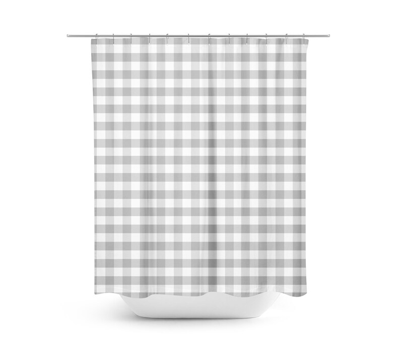 Gray Gingham Shower Curtain Farmhouse Bathroom Decor Image 0