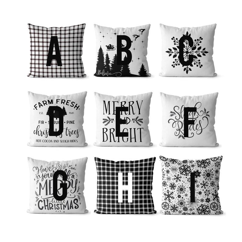 Christmas pillow covers plaid black and white farmhouse Etsy