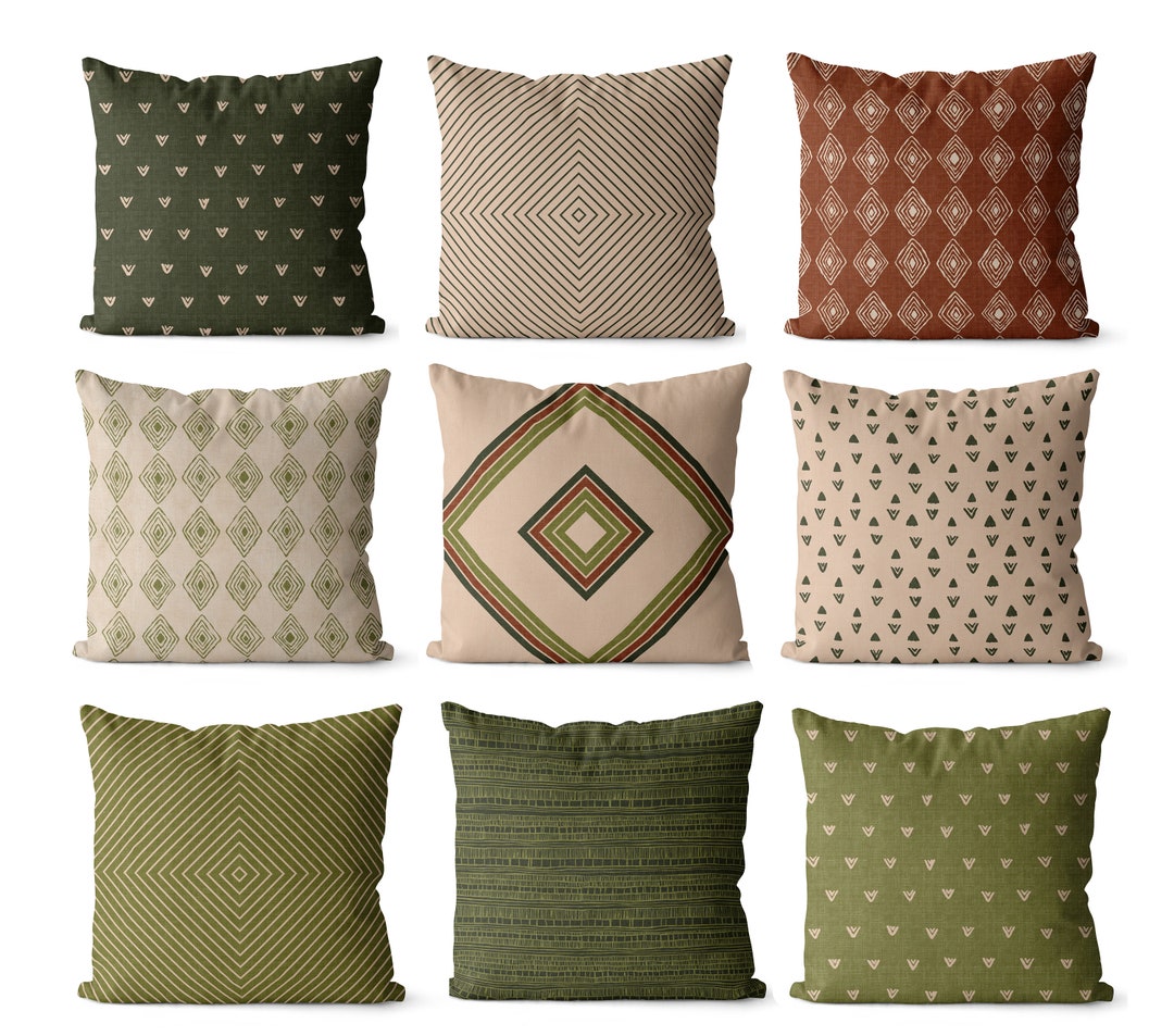 Olive Green Boho Pillow Covers 18x18 With Dark Olive Green Etsy