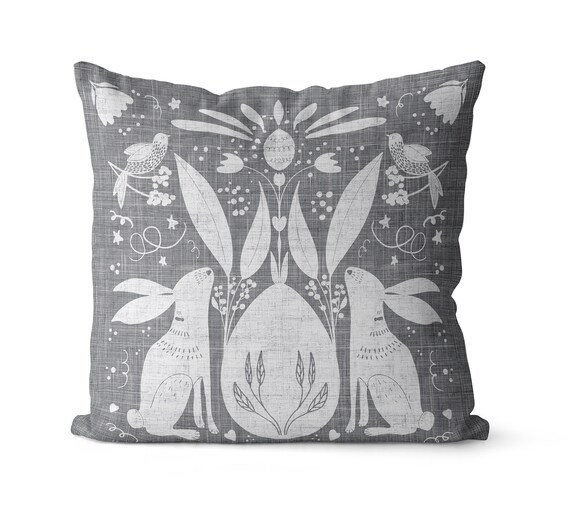 BUNNY Pillow Covers 18x18 Inch Gray and White Decor for Living Etsy
