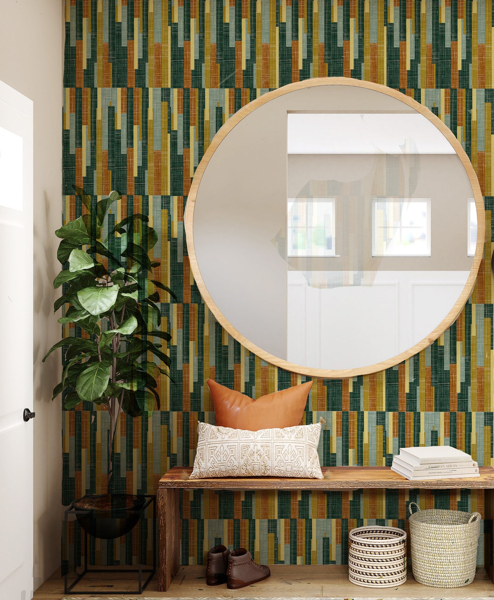 Mid century modern wallpaper green distressed texture Etsy