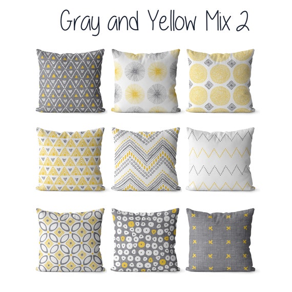 Yellow and Gray Pillow Covers for Living Room Yellow Decor Etsy