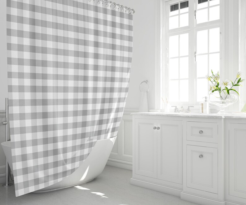 Gray gingham shower curtain farmhouse bathroom decor gray Etsy