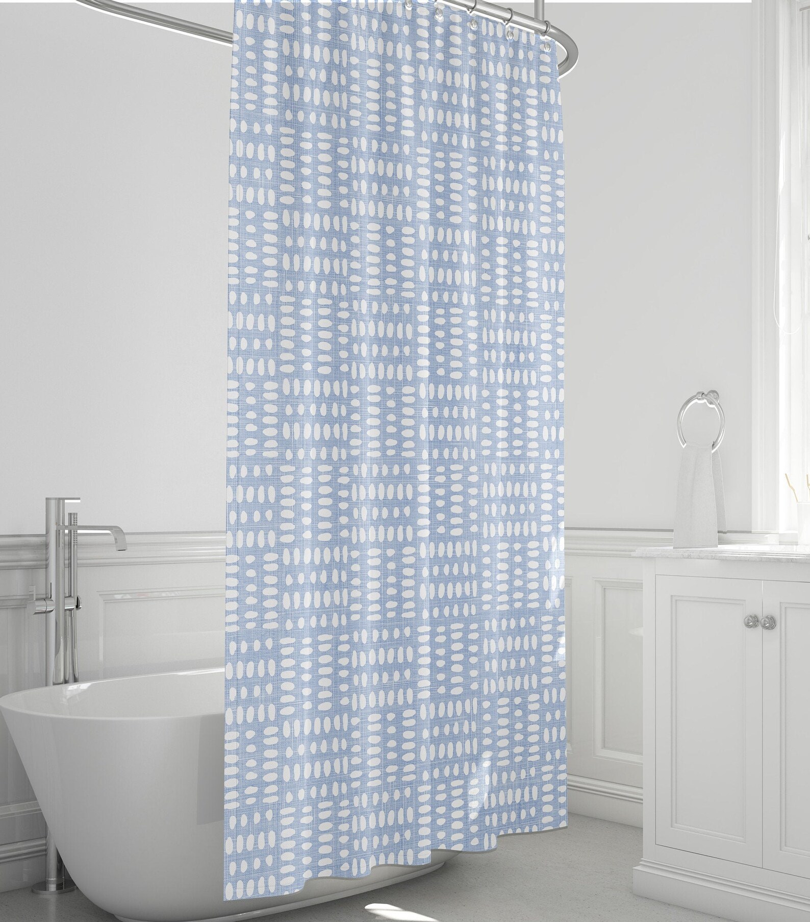 Sky blue shower curtain 71x74 inch white dots on light blue Etsy