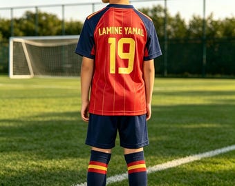 Kids  Spain National Team Home Lamine Yamal 19 Full Soccer Kit With Matching Socks