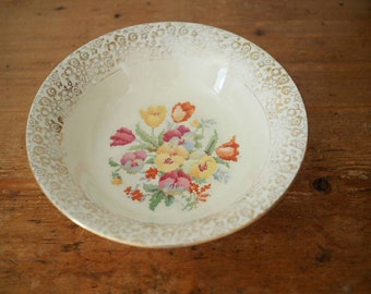 Vintage Bowl - Vintage Serving Dish with Floral Tapestry Design