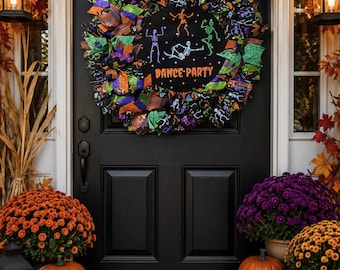 Dancing skeleton halloween wreath