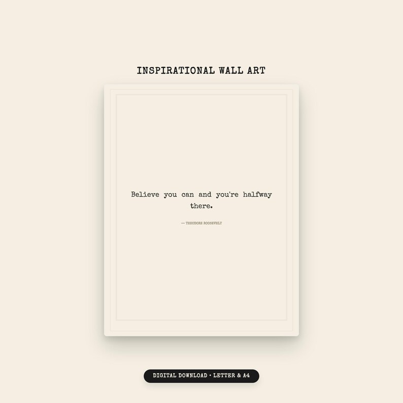Motivational Quote Wall Art | Theodore Roosevelt Typography (digital ...