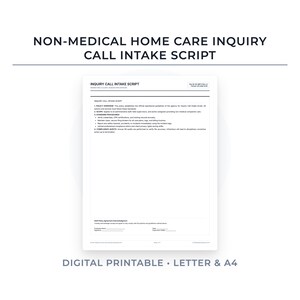 Non-Medical Home Care Inquiry Call Intake Script | Startup Agency Form PDF (US Letter & A4)