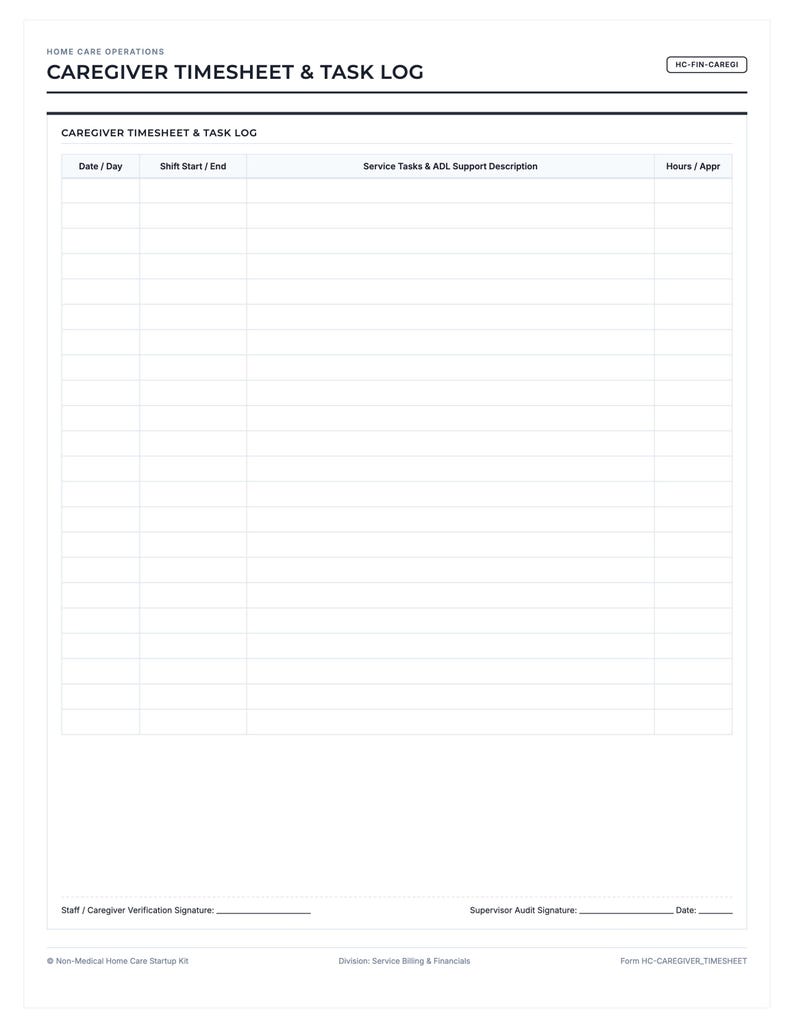 Adl Guide.pdf Caregiver Timesheet and Task Log | Non-medical Home Care Form (PDF ...