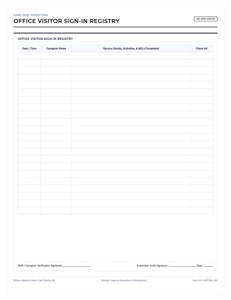 Adl Guide.pdf Registre des visiteurs pour les soins à domicile non médicaux | Modèle ...