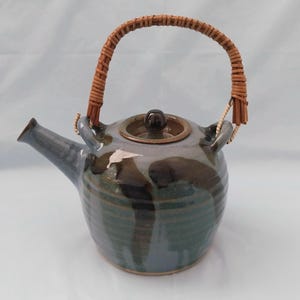 ヴィンテージ ミッドセンチュリー スタジオアート陶器 ティーポット バーブ＆フレッド・シェーンク サイン入り グレーブルー