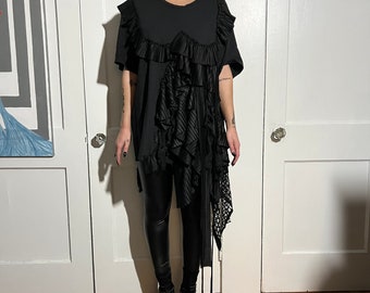 Original ruffle tshirt top, black ruffled tshirt, multi black fabric ruffled tshirt top