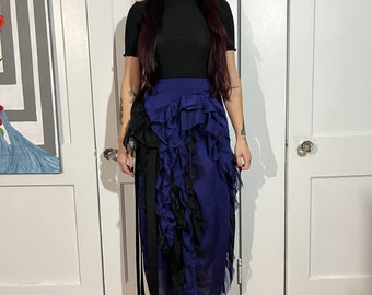 URSULA COLLECTION vibrant purple and black asymmetrical ruffle tiered maxi skirt