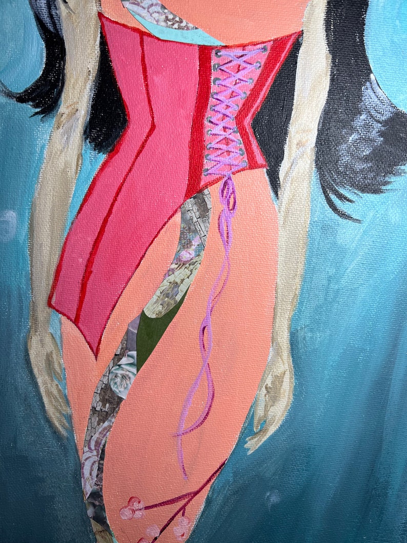 SNAKE CHARMER: fashion fantasy painting, mixed media collage fashion art, fashion artwork image 4