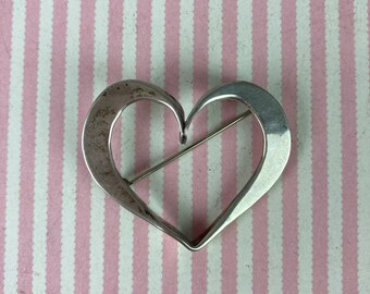 Vintage Heart Shaped Brooch, Sterling Silver Brooch, Artisan Crafted, OOAK, Sweetheart Gift, Modernist Heart Brooch, Marked Sterling