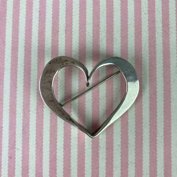 Vintage Heart Shaped Brooch, Sterling Silver Brooch, Artisan Crafted, OOAK, Sweetheart Gift, Modernist Heart Brooch, Marked Sterling