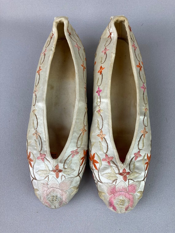 Antique Silk Embroidered Shoes, Pair of Shoes, 1" 
