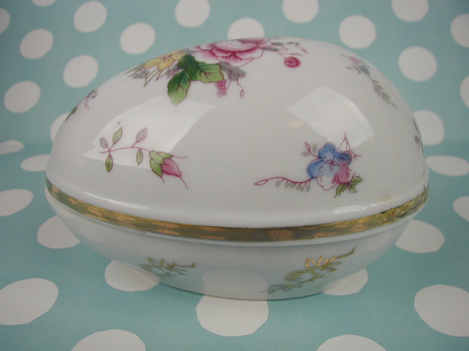 Vintage Egg Shaped Candy Dish With Flowers With Gold Etsy