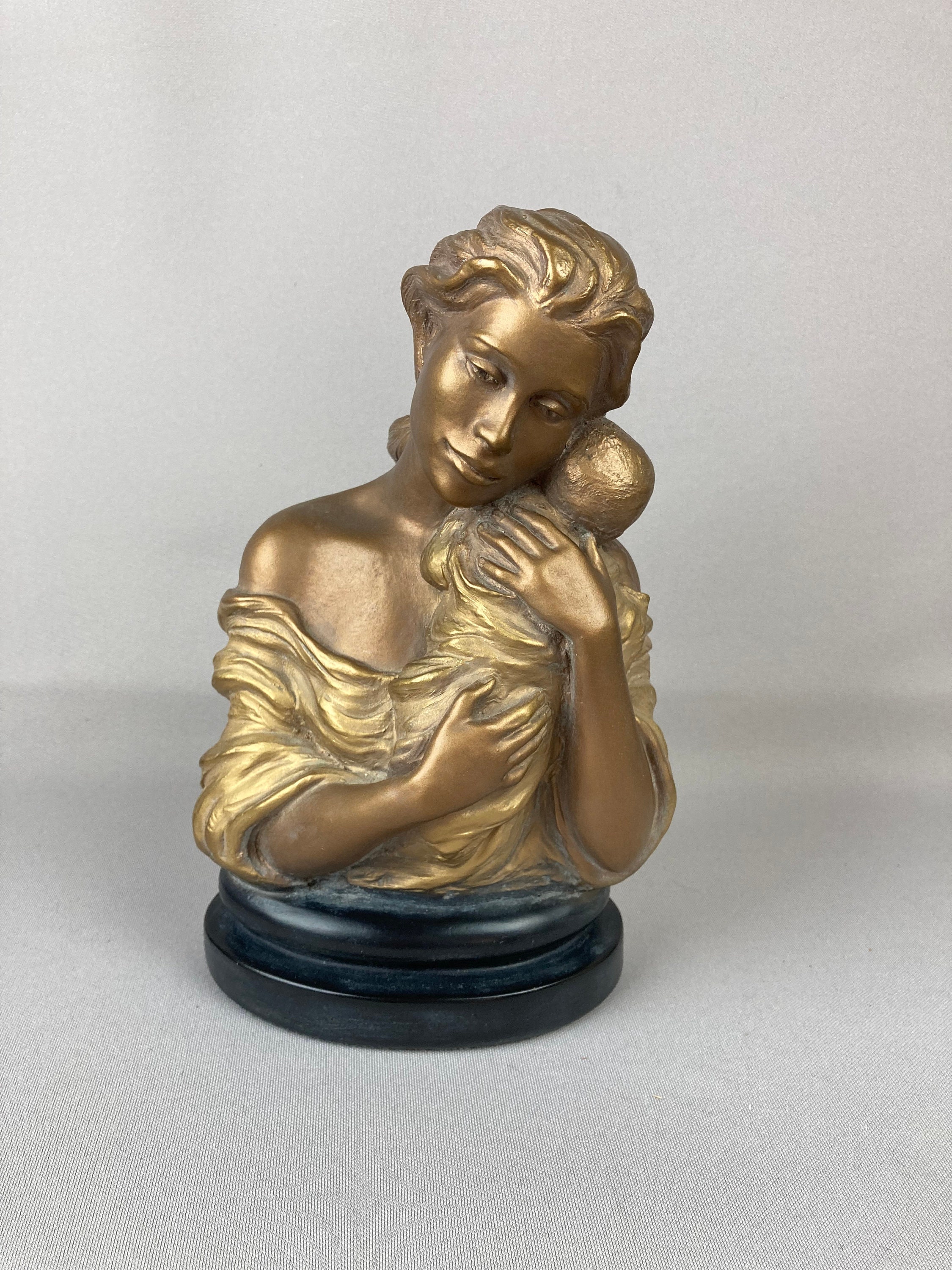 Vintage Signed J. B. 1890 Bronzed Resin Bust of Boy in Newsboy Cap 5-3/4”  Tall 