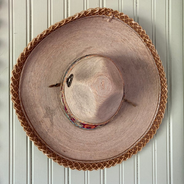 Very Vintage Mexican Sombrero, High Top Straw Sombrero, With Embroidered Hat Band, Fancy Decorative Braided Rim, Great Condition, Adult Size