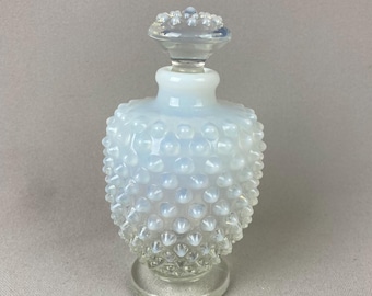 Vintage Fenton French Opalescent Hobnail Perfume Bottle, Measures 4 3/4" tall x 2 1/2" wide, Original Stopper, Art Glass