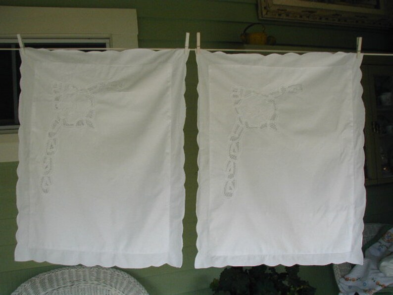 Vintage White Battenburg Lace Pillow Shams Pair Of Pillow Etsy