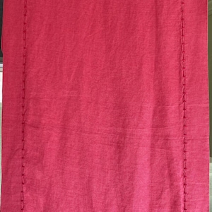 Vintage Williams and Sonoma Table Runner with 4 Matching Napkins, Solid Red, Linen Fabric, 111" long x 19" wide, Embroidred Edge Detail