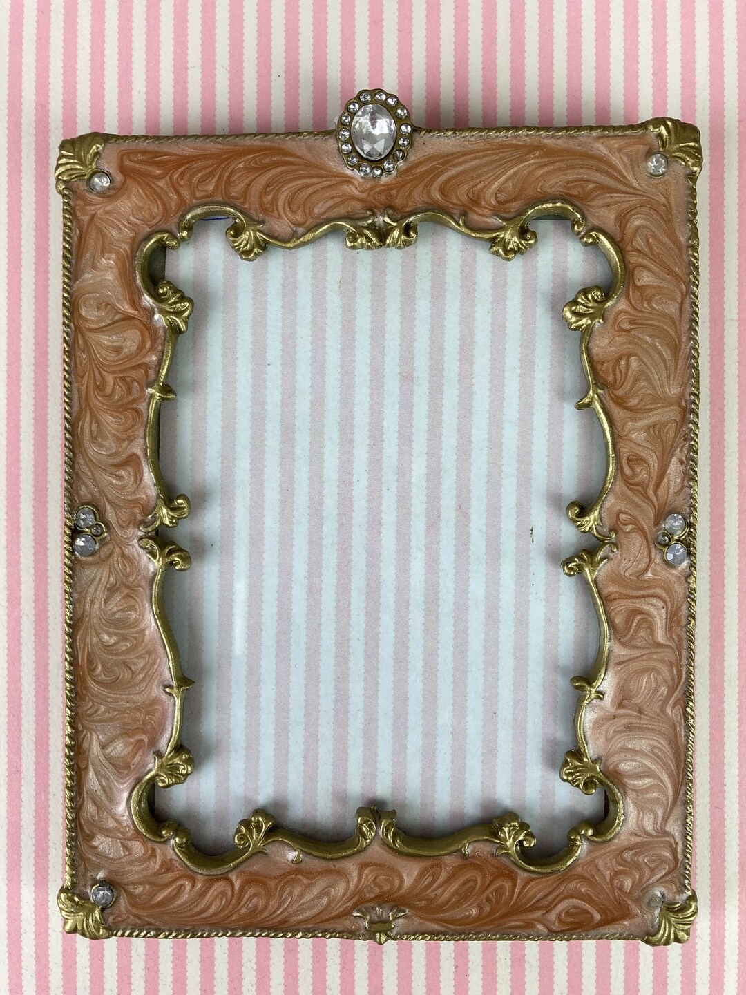 Vintage Picture Frame, Table Top Frame, Clear Rhinestones With Swirled