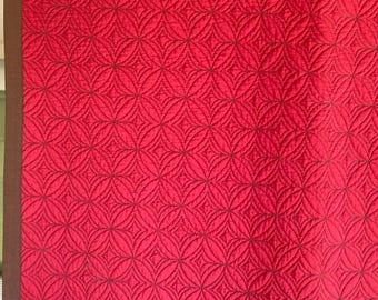 Vintage, Quilt-Bedspread w/ 2 Matching Pillow Shams, "Restoration Hardware" Brand, Queen Bed Size, 97 x 97", Red w/Brown Binding & Quilting