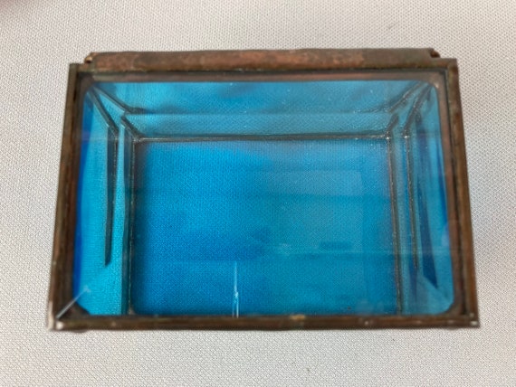 Vintage Trinket Box, Hand Made, Aqua Blue Glass, … - image 3