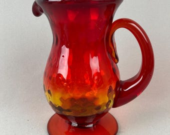 Vintage, Blenko Art Glass, Tangerine Ambrina, Optic Pitcher, Hand Blown, 1971, 6" tall x 5" wide, Excellent Condition, Collectible