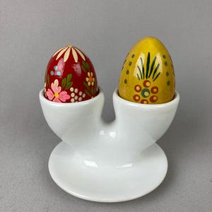 Vintage Egg Cup, Double Egg Cup, For Soft Boiled or Hard Eggs, Made in England, 4 1/4" wide, Shiny White Glaze