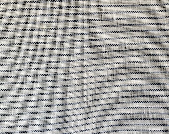 Vintage Pair of Curtains, Ralph Lauren, Pair of Curtains, Woven Stripe, Semi-Sheer, With Rod Pocket and Tabs, Navy and Light Gray