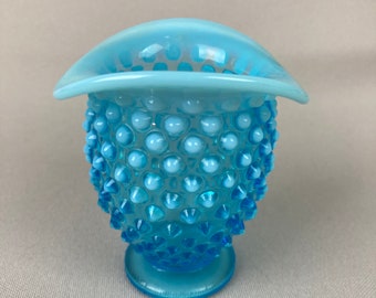 Vintage Fenton Opalescent Hobnail Bud Vase, Aqua Blue Vase, Stands approx. 3 1/4" tall x 2 3/4" wide, 1940-1950's Collectible Glass