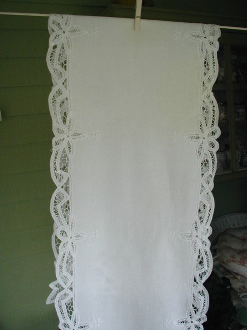 Vintage White Battenburg Lace Table Runner White Lace Table Etsy
