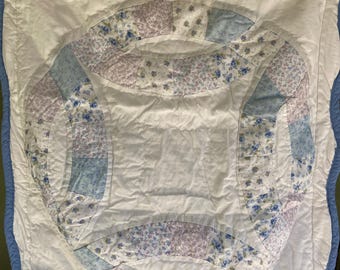 Vintage Pillow Sham, Martha Stewart Sham, Single Sham, "Double Wedding Ring", 100% Cotton, Blue, Green Violet, White, Envelope Closure