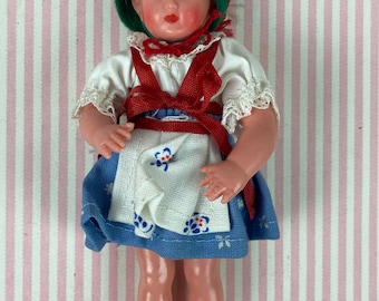 Vintage European Folk Doll, German or Austrian, Tourist Souvenir, Native Dress, Hard Plastic, 5 1/2" tall