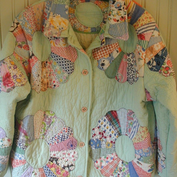 Hand Made Jacket From Vintage Patchwork Quilt, Hand Made, Vintage, 1930's to 1940's,  Hand Made Jacket, Size L, One of a Kind, Warm