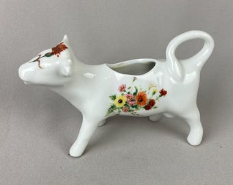 Vintage, Creamer, Cow Creamer, Made in France, BIA Cordon Bleu Piece, Field Flower pattern, Porcelain, Hand Painted,  Williams & Sonoma