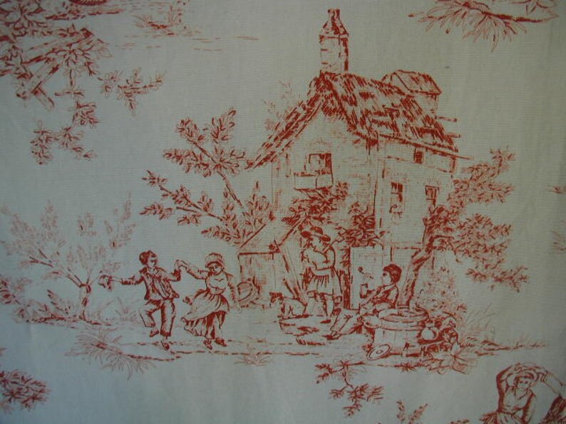 With Checked Tie Backs 2 Panels Designer Weight Fabric Vintage Toile Curtain Panels Red and White Toile 85 12 long x 51 12 wide