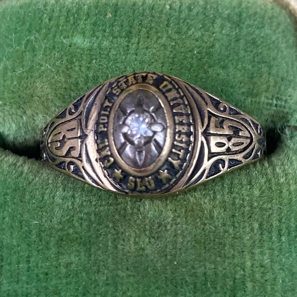 Vintage Jostens Class Ring, Woman's Class Ring, Cal Poly University,  San Luis Obispo, BS, 1985, 10K Gold, Size 6, Monogrammed ,