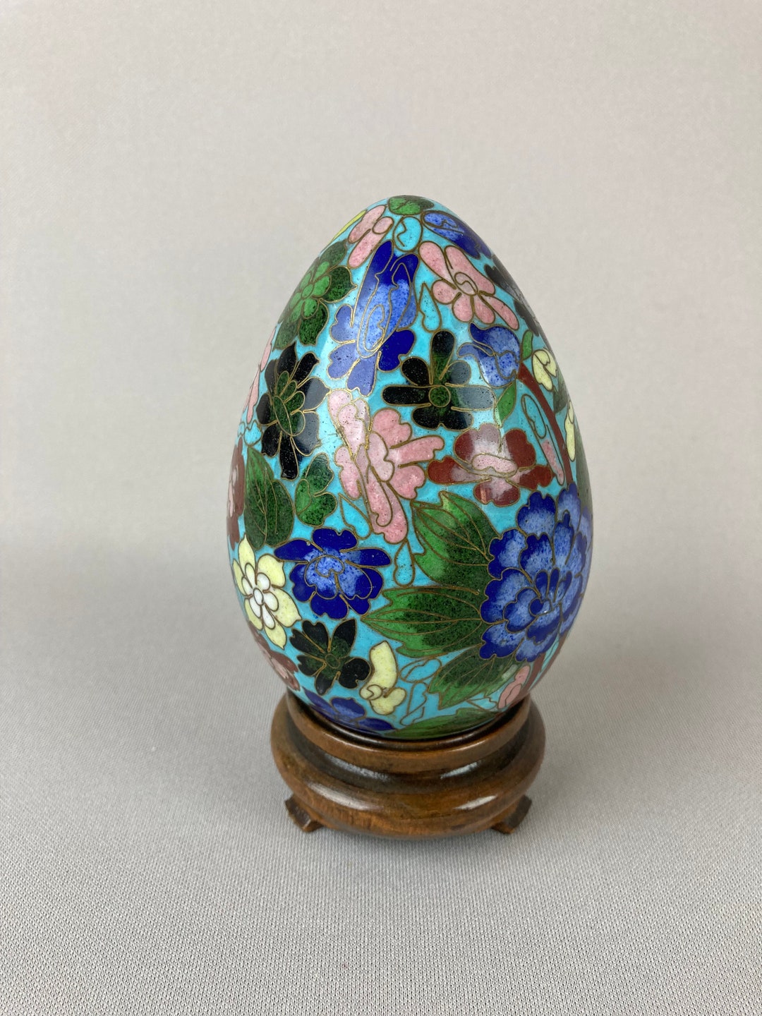 Vintage Large Cloisonne Egg With Stand, Measures Approx. 6 Tall X 3