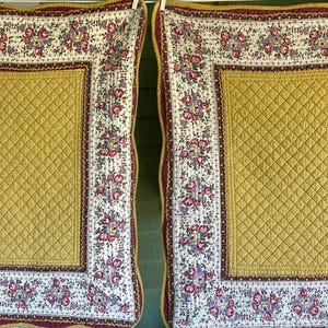 Vintage Pillow Shams, Pair of Shams, Provence Style Border Print, Quilted, Cotton, Standard Bed Size, Mustard Yellow, Burgundy, Periwinkle